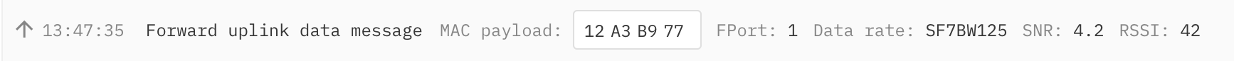 Hexadezimale Darstellung des Payloads '12 A3 B9 77'